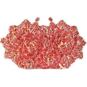 ⚡ Women's Rhinestone Sparkly Handmade Glitter Diamond Flower Red Clutch Bag
